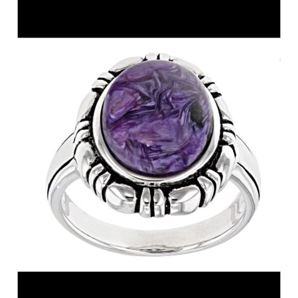 Gorgeous Oval Cabachon Purple Charoite Gemstome Ring Sz 8~.925 Sterling - Picture 2 of 5